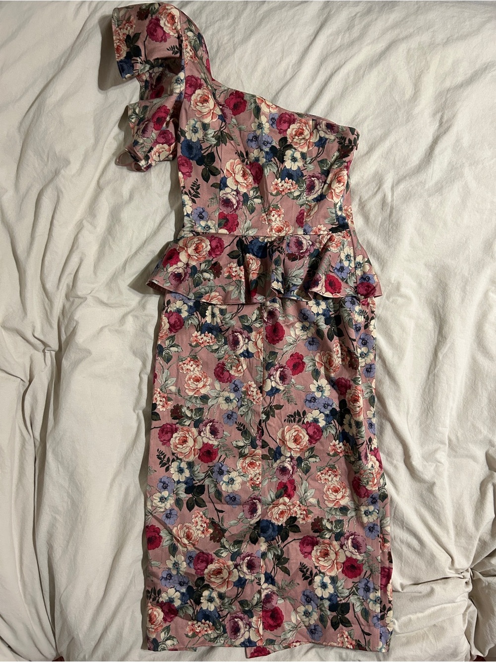 Gianni Bini One-Shoulder Pink Floral Peplum Dress NWT Size 0